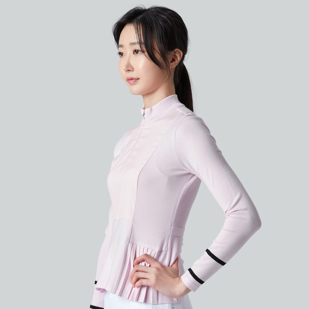 여성 하프집 플리츠 스웨터