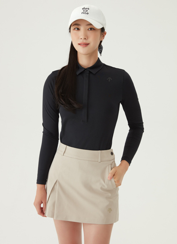 여성 슬릿 디테일 포인트 카라 티셔츠