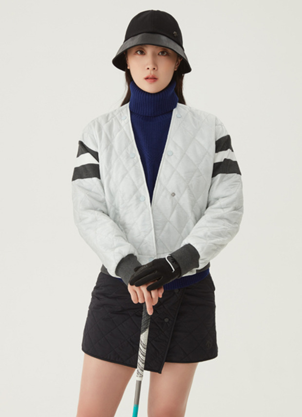 여성 V넥 다이아 퀼팅 다운