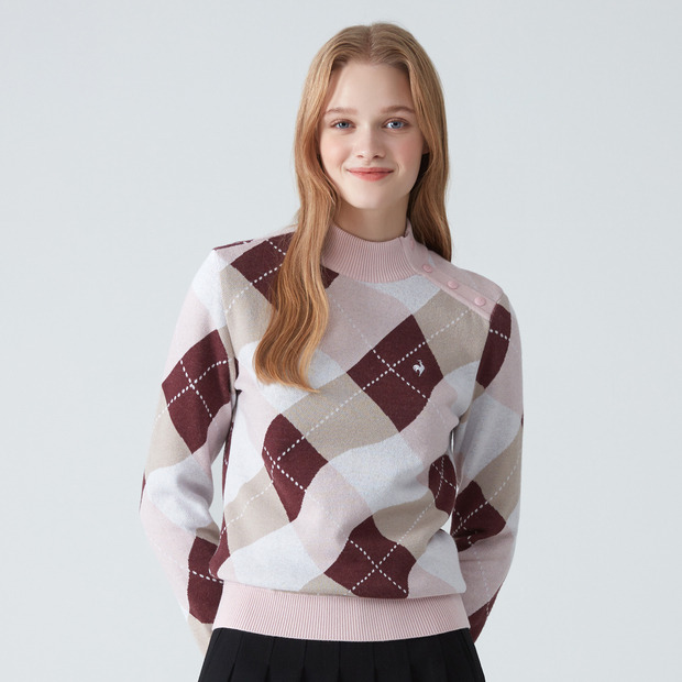 여성 체크 방풍 스웨터
