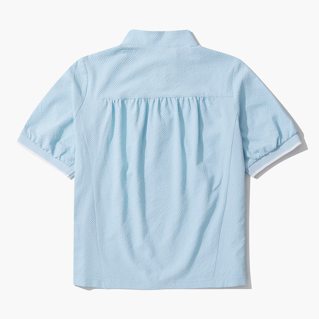 여성 시어서커 셔링 티셔츠