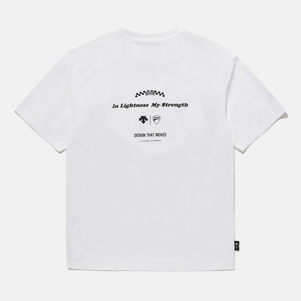 [데상트X두카티] 남성 우븐 슬로건 오버핏 반팔 티셔츠