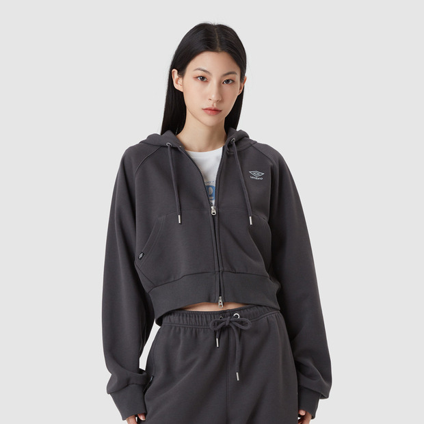 우먼스 루즈 크롭핏 후드집업
